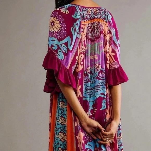 NWT Free People Back to Barcelona Kaftan Duster Kimono Maxi Dress Boho Printed - Picture 5 of 17